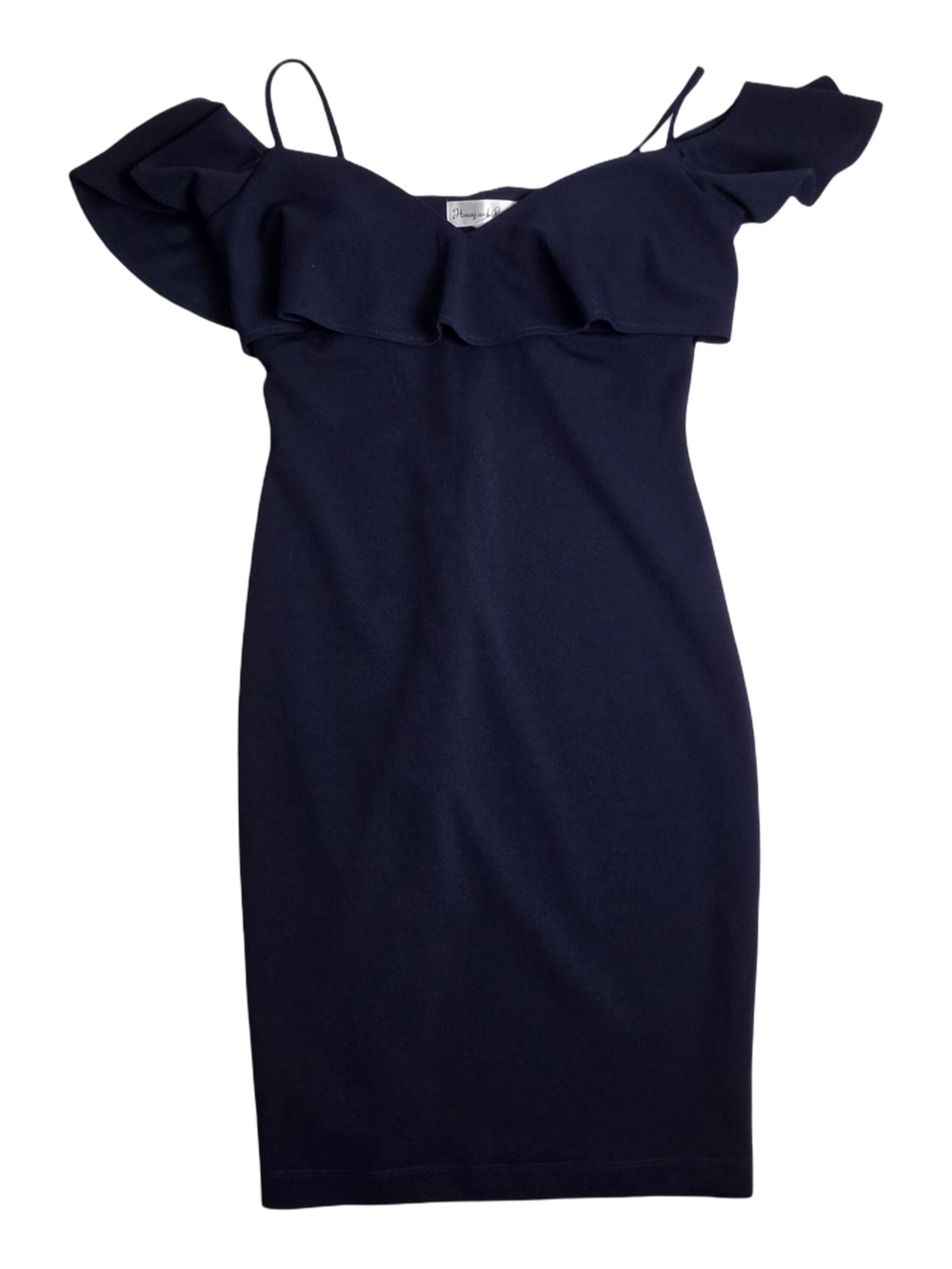 Honey and Rosie Navy One-Shoulder Ruffle Bodycon Dress